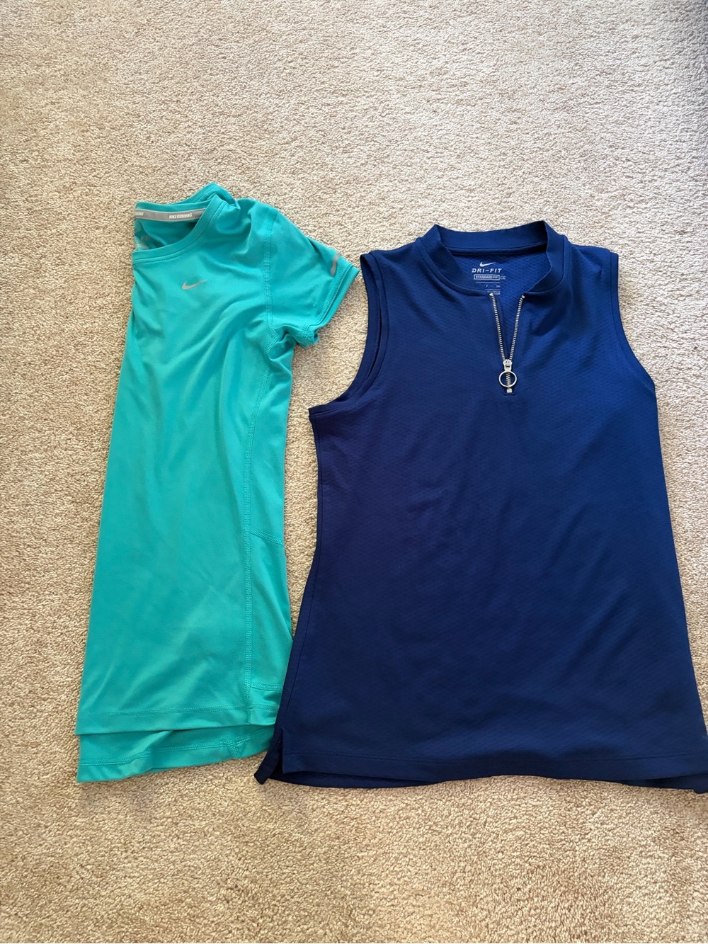 Nike Women's Short Sleeve Teal Top & Navy Sleeveless Zip Polo Duo